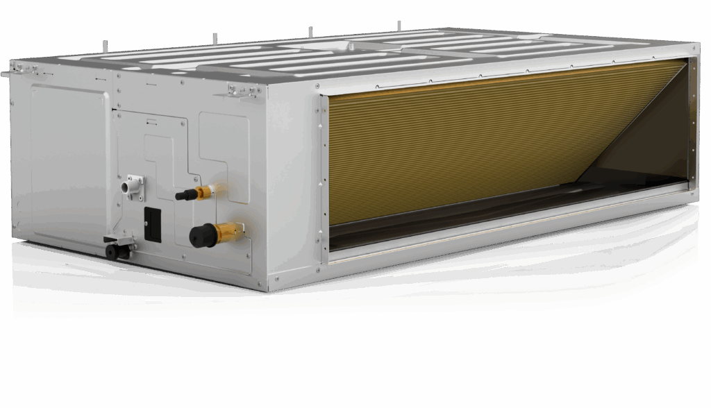 Midea Vesta ducted indoor unit — representative manufacturer family product photo; cabinet varies by capacity