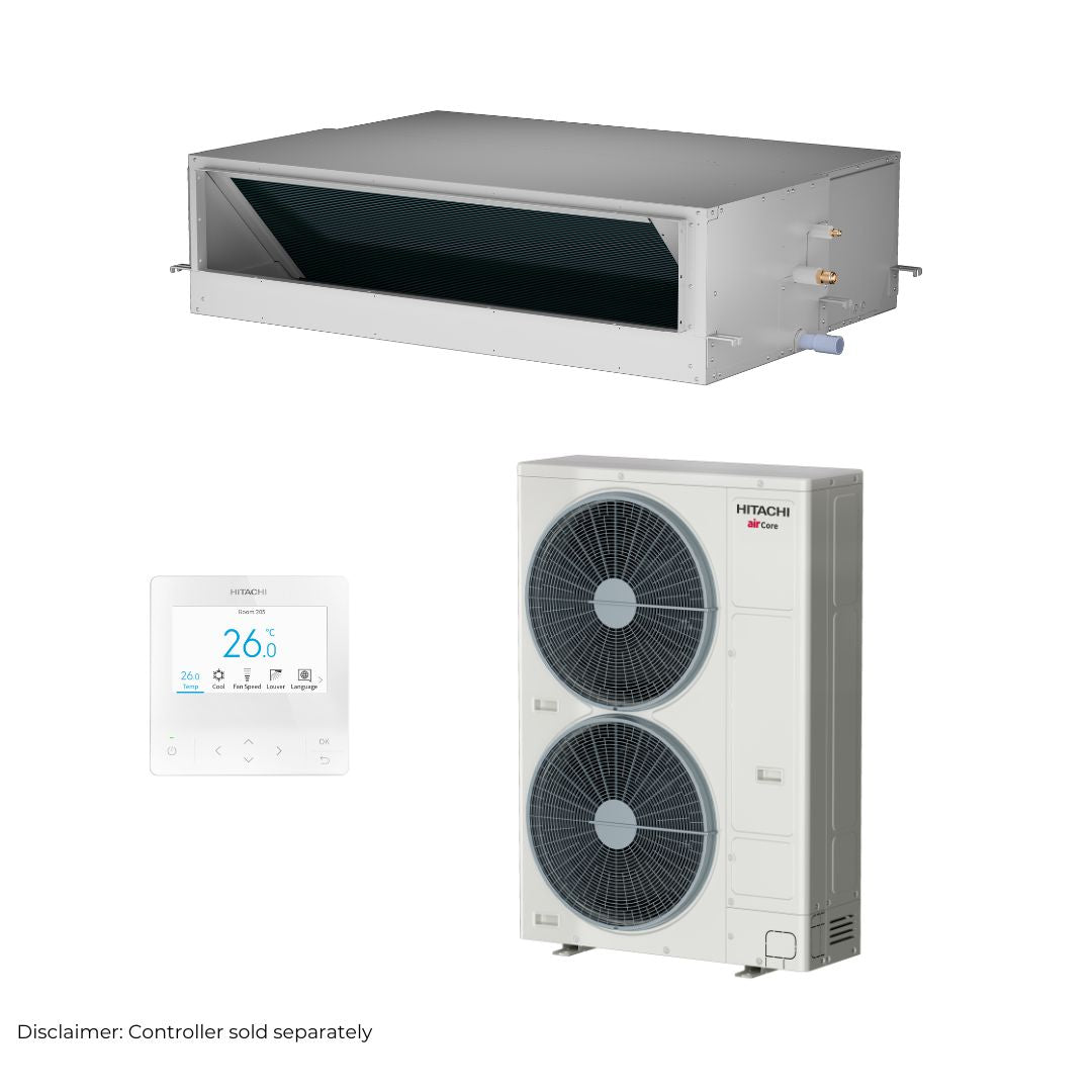 Hitachi airCore 700 high-static ducted system, representative 12.5kW single-phase supplier set image
